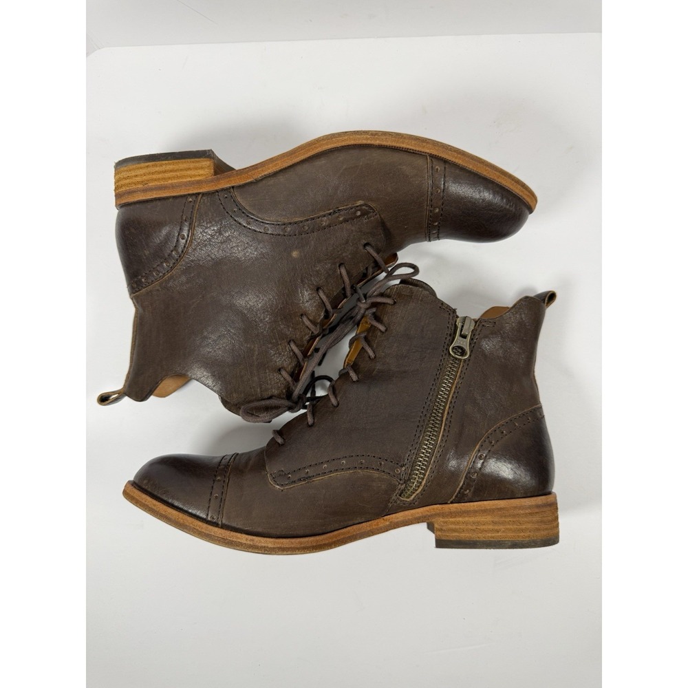 Kork-Ease Brown Leather Lace Up Ankle Boot Cap Toe Equestrian Zip Bootie 7.5 - Picture 7 of 15
